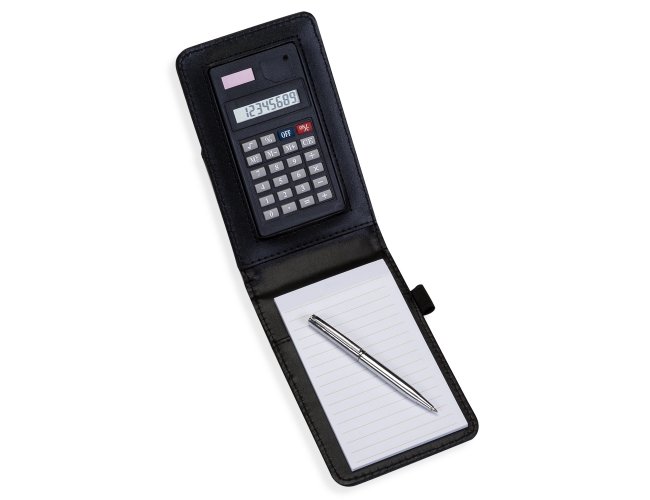 Bloco com calculadora e caneta